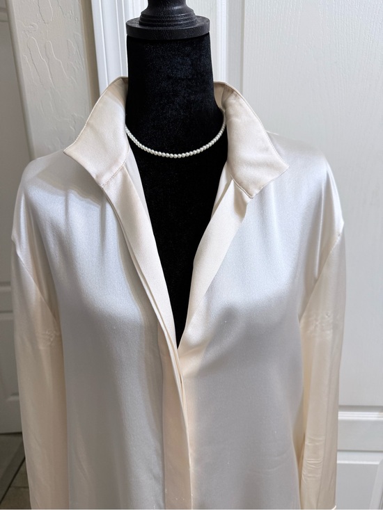 Vince Tops - Vince Cream Satin Button-Front Blouse Size L